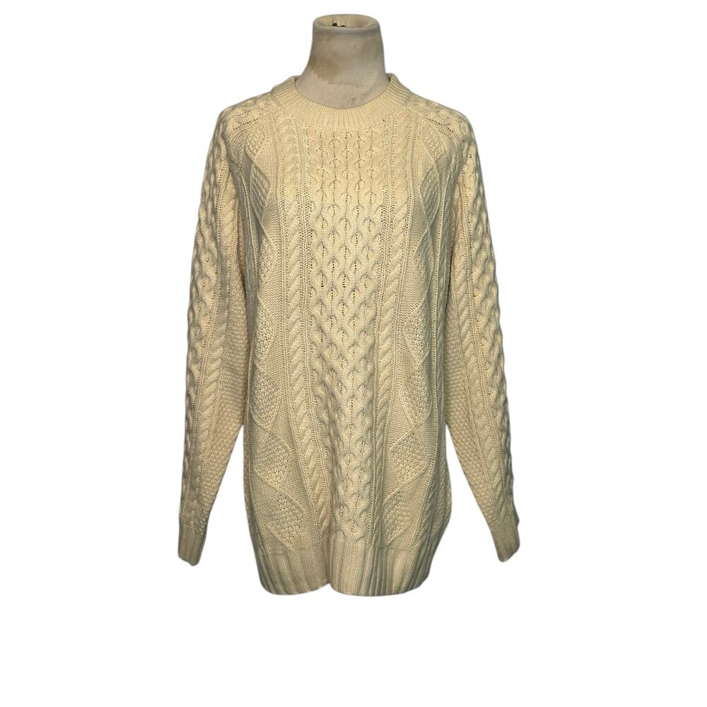 Beige Aran cable knit long sleeves sweater size M